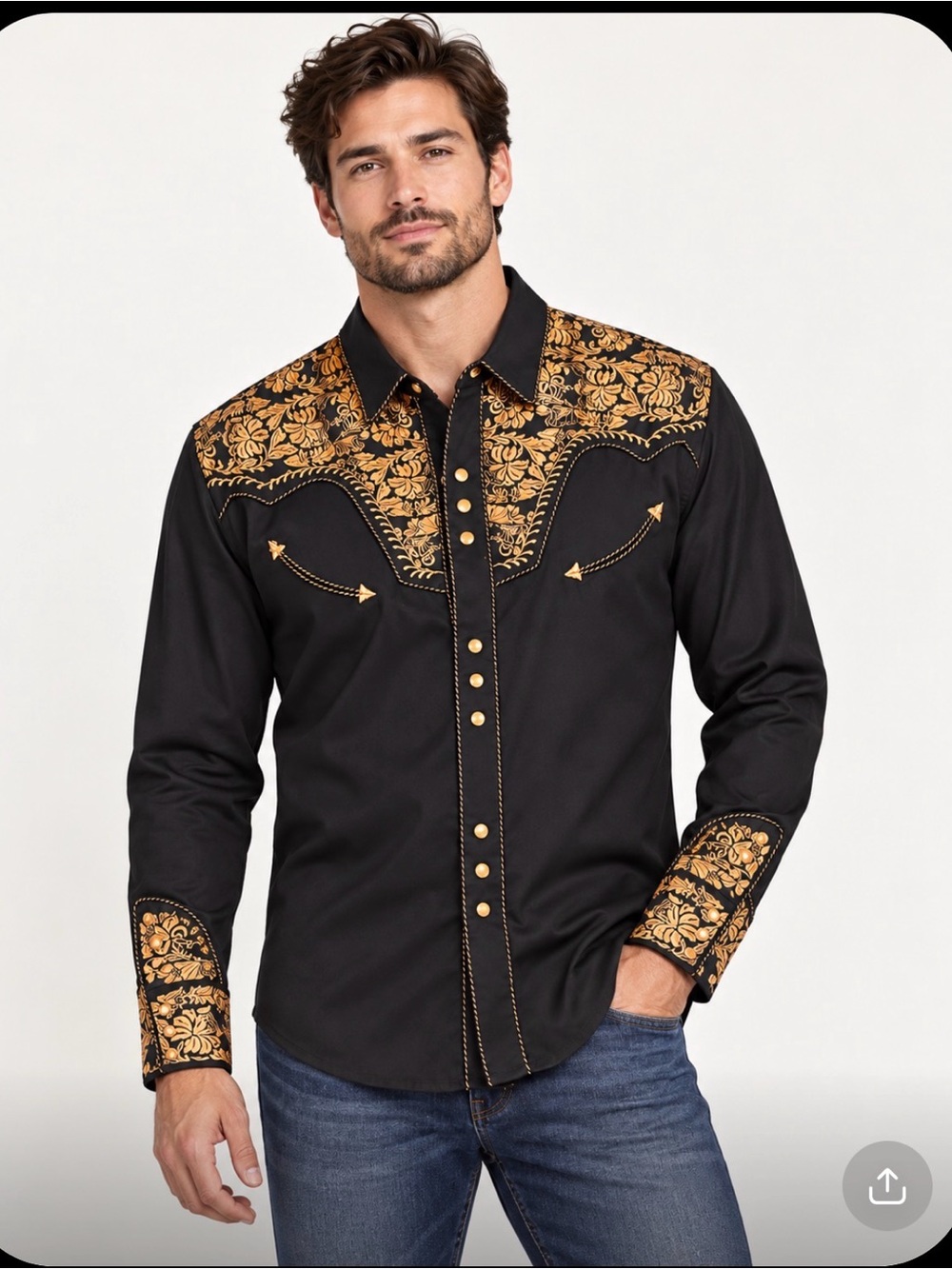 Scully Men's Floral Embroidered Western Snap Shirt XL